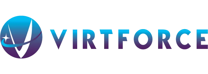 virtforce VirtForce logo with a stylized V and a star inside a blue circle, followed by the word VIRTFORCE in bold, gradient blue and purple letters on a light background.