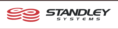 Standley Systems logo features red curved lines forming a stylized S on the left, with the words STANDLEY SYSTEMS in bold black letters on the right, all on a white background with a thin red top border, representing their commitment to excellence and inspiring success stories through real Case Stories.