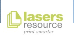 Logo with three stacked paper icons and the text: lasers resource in green and gray, and print smarter in gray cursive beneath, highlighting Case Stories to showcase real-world solutions.